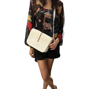 Gucci white Gg canvas and leather cross body bag